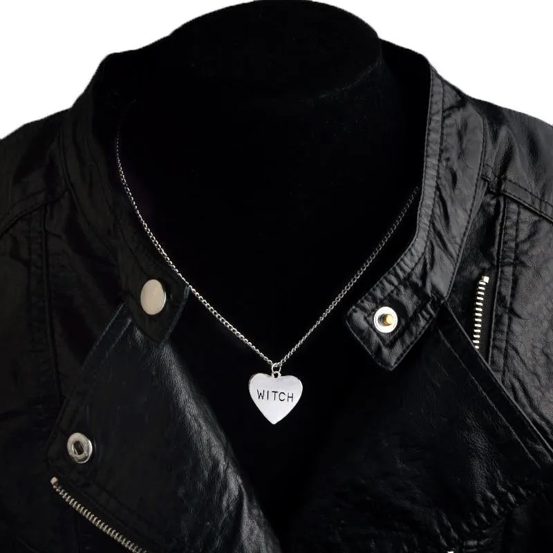 Witch Heart Engraved Necklace Gothic Witchcraft Wiccan Necklace