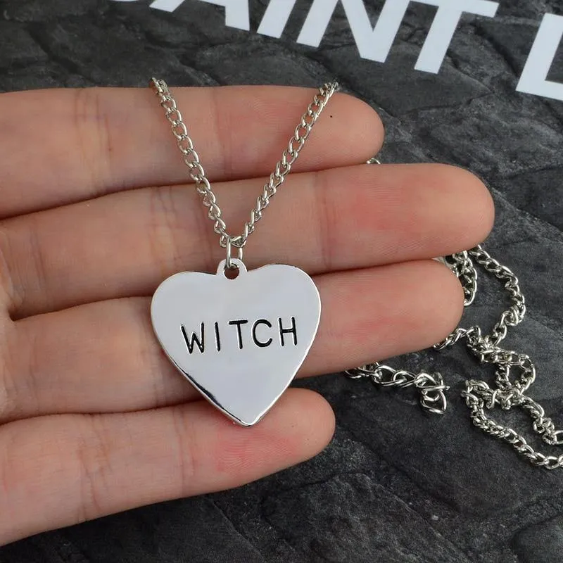 Witch Heart Engraved Necklace Gothic Witchcraft Wiccan Necklace