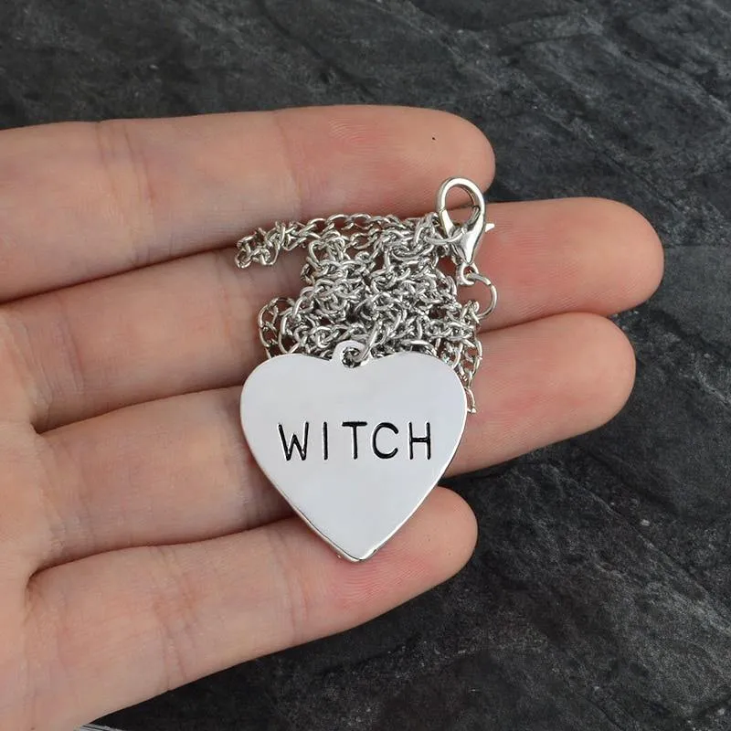 Witch Heart Engraved Necklace Gothic Witchcraft Wiccan Necklace