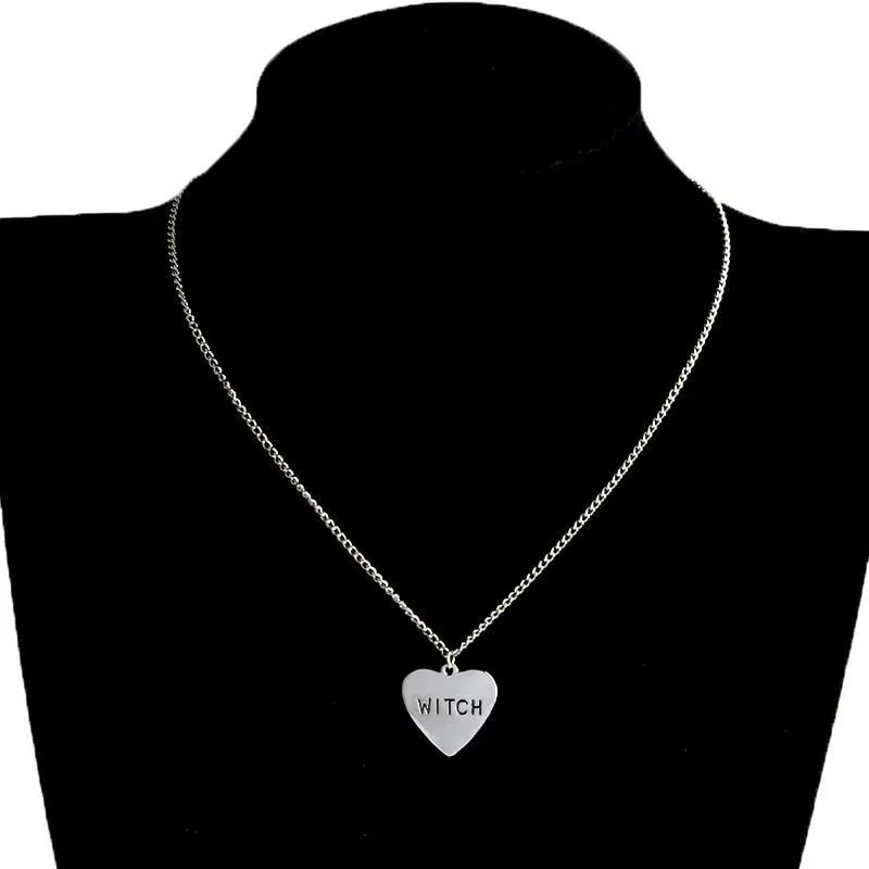 Witch Heart Engraved Necklace Gothic Witchcraft Wiccan Necklace