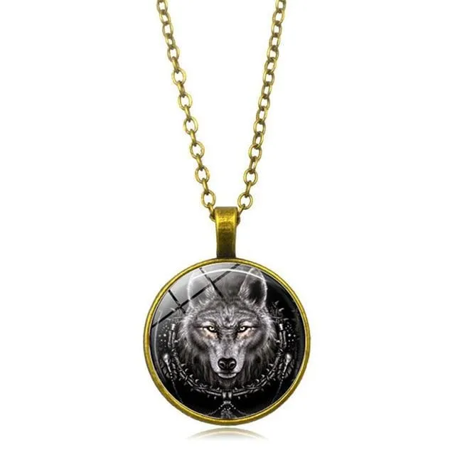 Wolf Glass Pendant Necklace