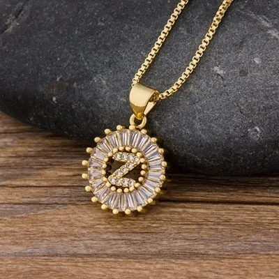 Women Girls Initial Letter Necklace 26 Letters Charm Gold Name Necklace Pendant. Copper Zircon Jewelry.