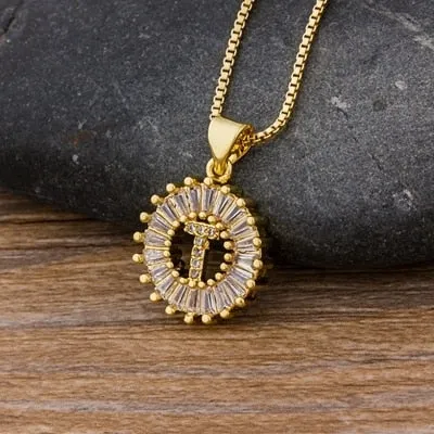 Women Girls Initial Letter Necklace 26 Letters Charm Gold Name Necklace Pendant. Copper Zircon Jewelry.
