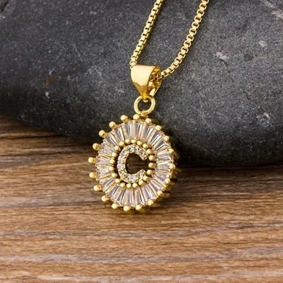 Women Girls Initial Letter Necklace 26 Letters Charm Gold Name Necklace Pendant. Copper Zircon Jewelry.