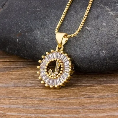 Women Girls Initial Letter Necklace 26 Letters Charm Gold Name Necklace Pendant. Copper Zircon Jewelry.
