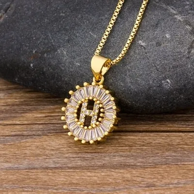 Women Girls Initial Letter Necklace 26 Letters Charm Gold Name Necklace Pendant. Copper Zircon Jewelry.