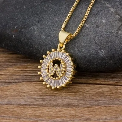 Women Girls Initial Letter Necklace 26 Letters Charm Gold Name Necklace Pendant. Copper Zircon Jewelry.
