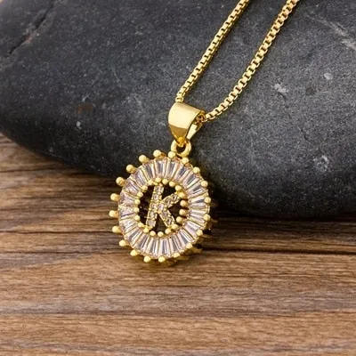 Women Girls Initial Letter Necklace 26 Letters Charm Gold Name Necklace Pendant. Copper Zircon Jewelry.