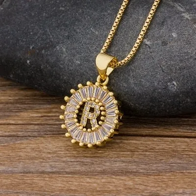 Women Girls Initial Letter Necklace 26 Letters Charm Gold Name Necklace Pendant. Copper Zircon Jewelry.