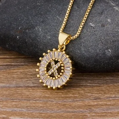 Women Girls Initial Letter Necklace 26 Letters Charm Gold Name Necklace Pendant. Copper Zircon Jewelry.