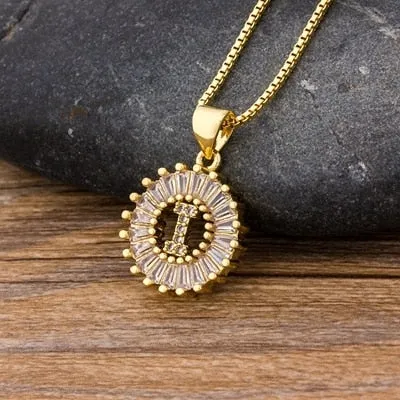 Women Girls Initial Letter Necklace 26 Letters Charm Gold Name Necklace Pendant. Copper Zircon Jewelry.