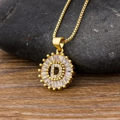 Women Girls Initial Letter Necklace 26 Letters Charm Gold Name Necklace Pendant. Copper Zircon Jewelry.