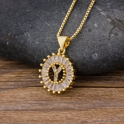 Women Girls Initial Letter Necklace 26 Letters Charm Gold Name Necklace Pendant. Copper Zircon Jewelry.