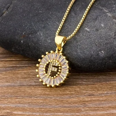 Women Girls Initial Letter Necklace 26 Letters Charm Gold Name Necklace Pendant. Copper Zircon Jewelry.