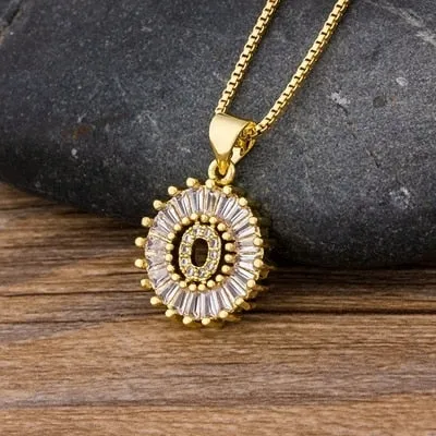 Women Girls Initial Letter Necklace 26 Letters Charm Gold Name Necklace Pendant. Copper Zircon Jewelry.