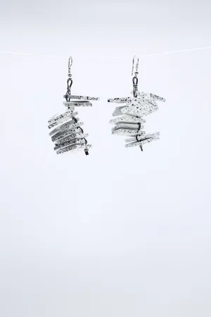 Wooden Square Slate Earrings - Hand-painted White/Black