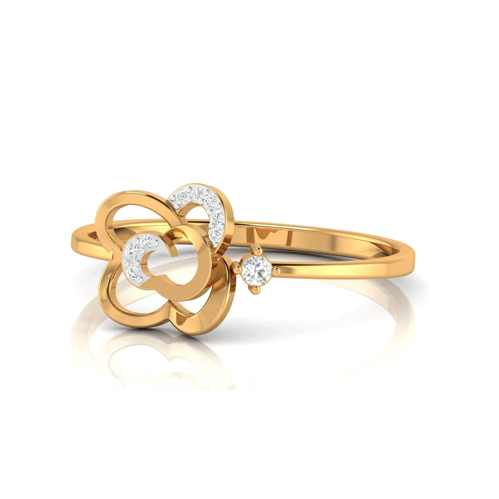 Yellow Gold Plated Adjustable Open Floral Silver Elegant Ring For Women