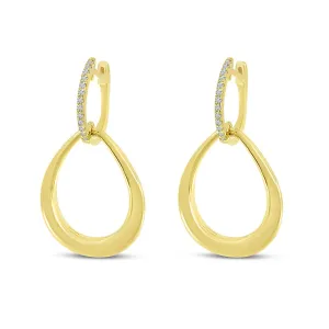Yellow Gold Teardrop Diamond Huggie Earrings