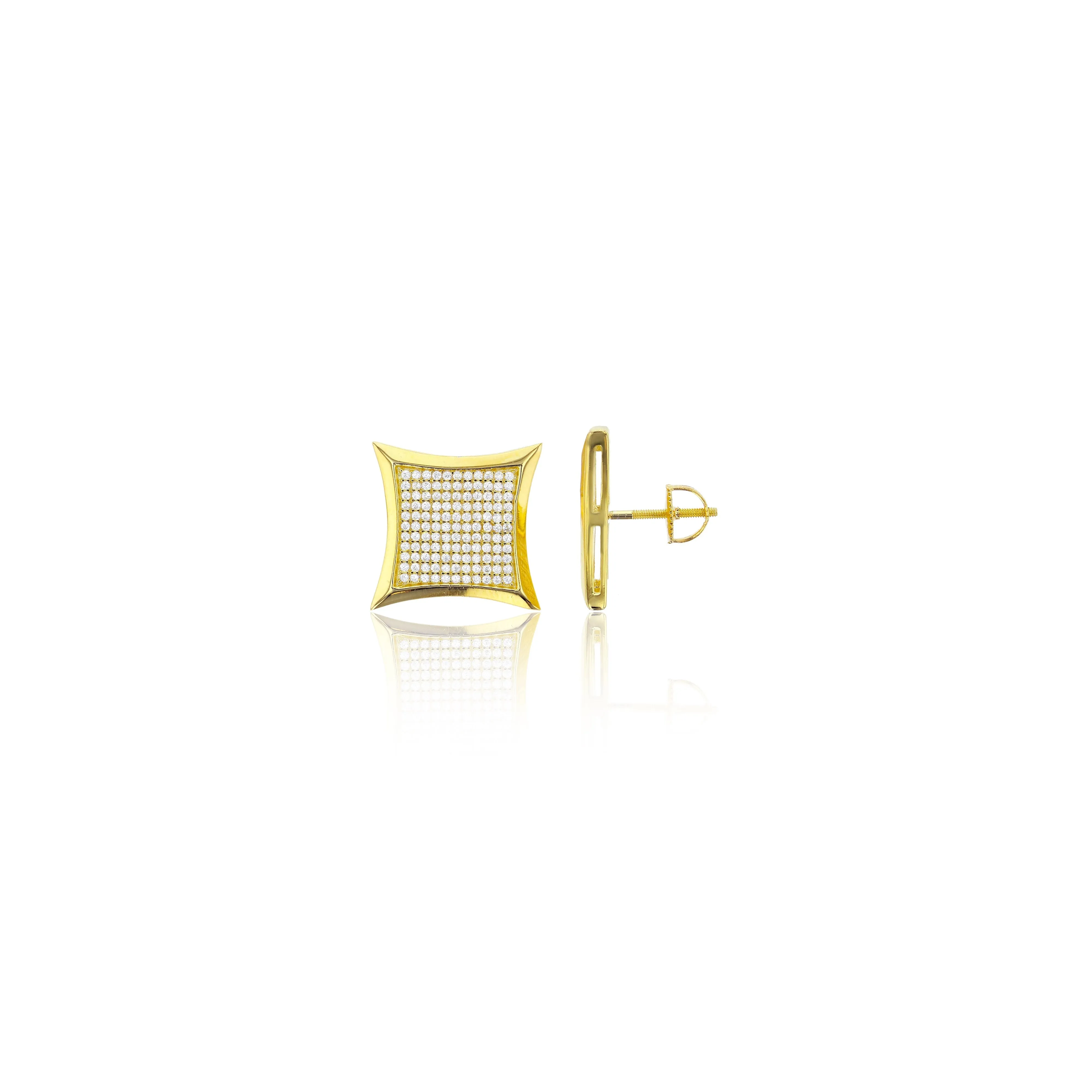 Yellow Micropave Square CZ Stud Earrings (Silver)