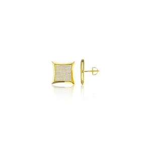 Yellow Micropave Square CZ Stud Earrings (Silver)